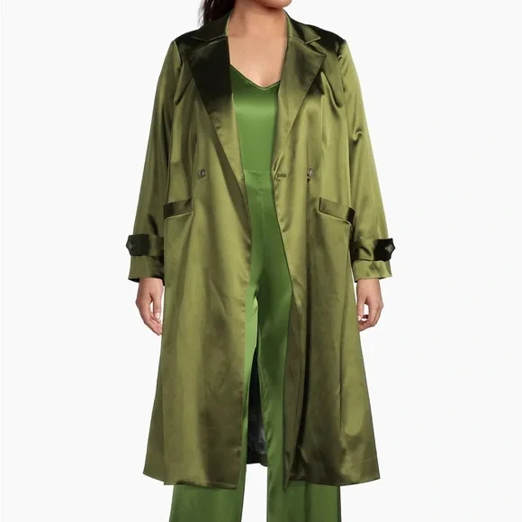 Gabriella Rossetti Caterina Stretch Satin Coat Green Leaf Size 18